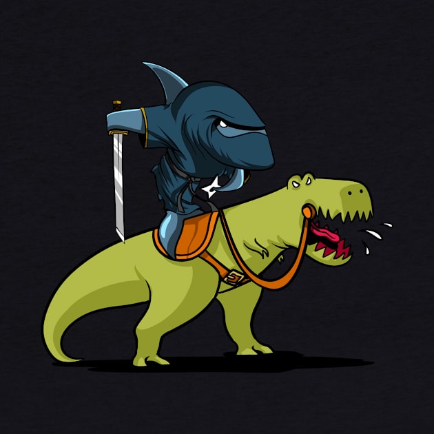 Shark Ninja Riding T-Rex Dinosaur by underheaven